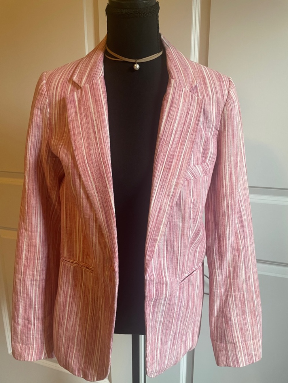 Dalia Pink Striped Linen Blend Blazer Size Medium